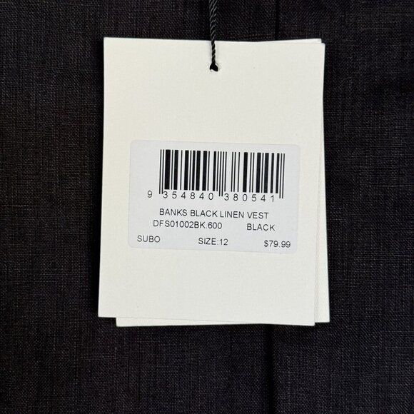 Dissh Banks Black 100% Linen Fully Lined Covered Button Minimalist Vest Size 8 - Picture 13 of 15